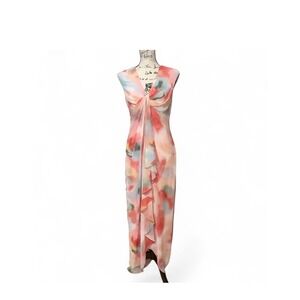 Boston Proper Maxi Dress Watercolor Print Sleeveless Ruffle Evening Formal‎ Sz 8
